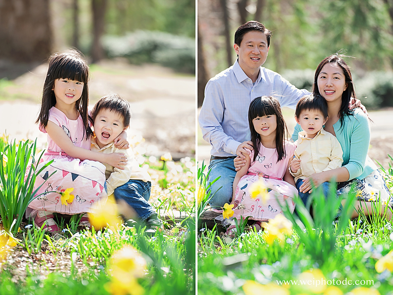 sister is holding her bother on the left, a family of 4 image on the right
